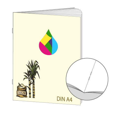 Broschüre aus Zuckerrohrpapier | DIN A4 20-Seiter | bedruckt